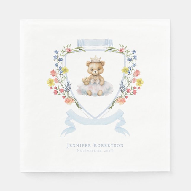 Elegant Little Princess Bear Royal Baby Shower Napkin (Front)
