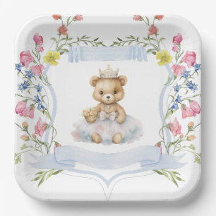 Elegant Little Princess Bear Royal Baby Shower Paper Plate
