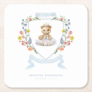 Elegant Little Princess Bear Royal Baby Shower Square Paper Coaster