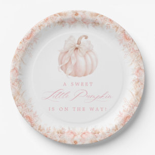 Elegant Little Pumpkin Bow Baby Shower Paper Plate
