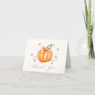 Elegant Little Pumpkin Bow Fall Baby Shower Thank You Card
