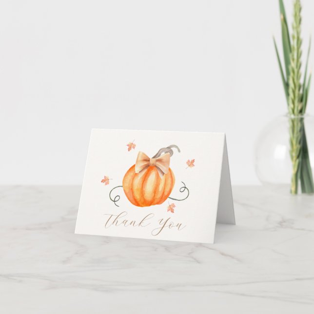 Elegant Little Pumpkin Bow Fall Baby Shower  Thank You Card (Front)
