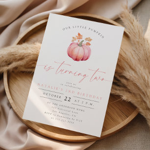 Elegant Little Pumpkin Girl Fall 2nd Birthday Invitation