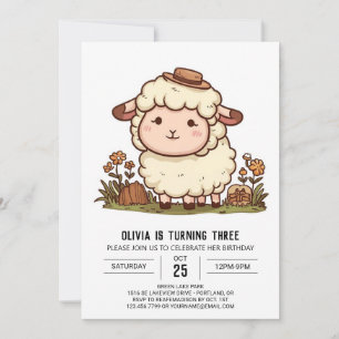 Elegant Little Sheep Digital Birthday Invitation