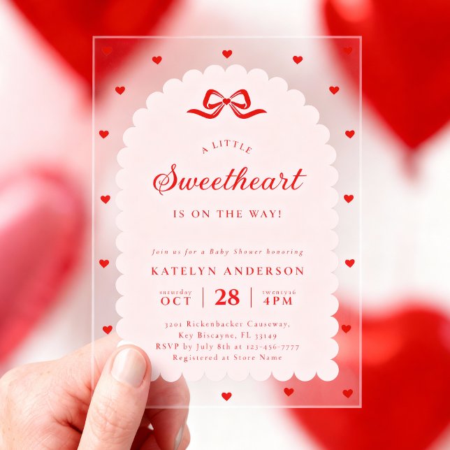 Elegant Little Sweetheart Baby Shower Acrylic Acrylic Invitations (Creator Uploaded)