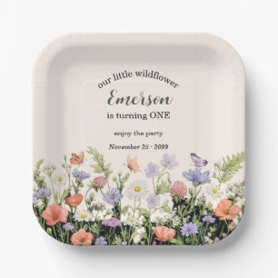 Elegant Little Wildflower 1st Birthday Party Paper Plate