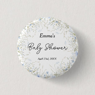 Elegant Little Wildflower Blue Flower Baby Shower 3 Cm Round Badge