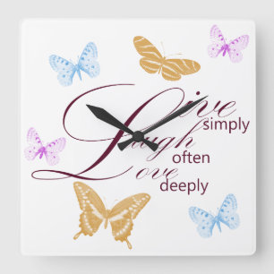 Elegant Live Laugh Love Butterflies Square Wall Clock