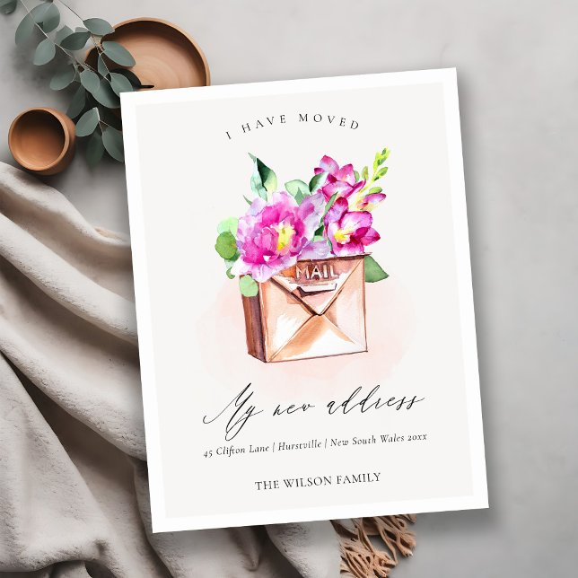 Elegant Lively Pink Floral Mailbox I have Moved Postcard (Creator Uploaded)