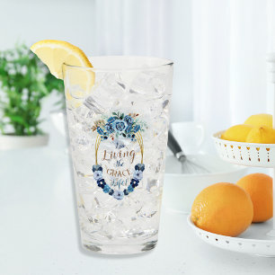Elegant Living the Grace Life Blue Floral Gold  Glass