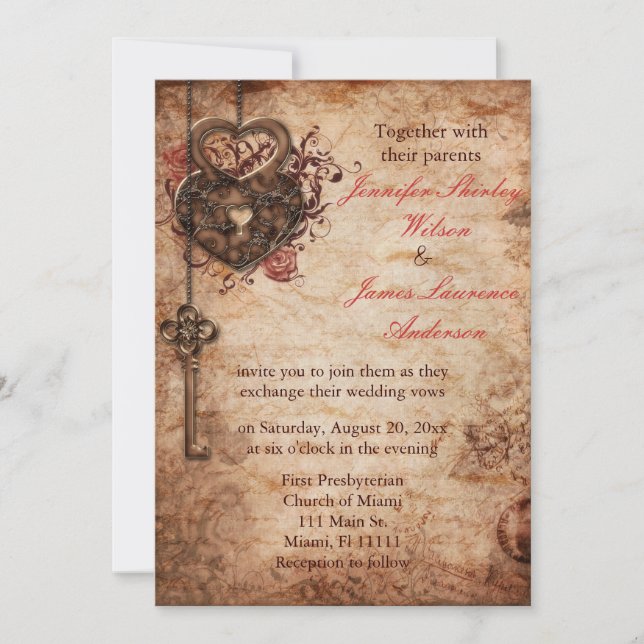Elegant Lock and Key Wedding Invitation (Front)
