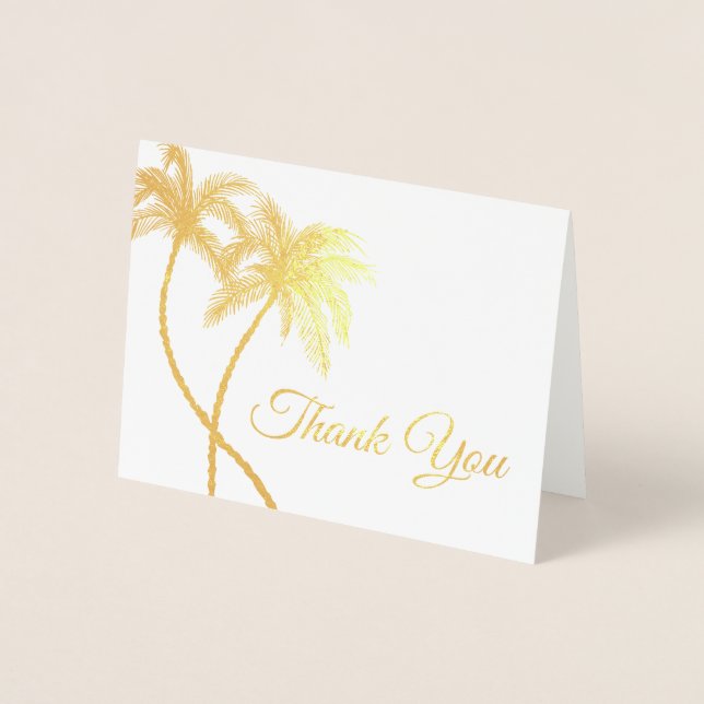 Elegant Logo Palm Trees Gold Foil Thank You Cards (Front)