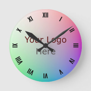 Elegant Logo, Photo on Pastel Rainbow Colour Wheel Round Clock