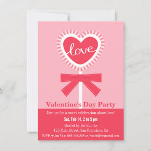 Elegant Lollipop Heart Candy Valentines Day Party Invitation