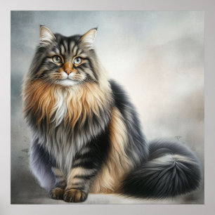 Elegant Long-Haired Cat Poster – Regal Feline Art 