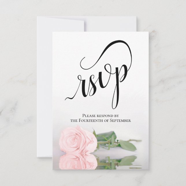 Elegant Long-Stemmed Blush Pink Rose Wedding RSVP Card (Front)