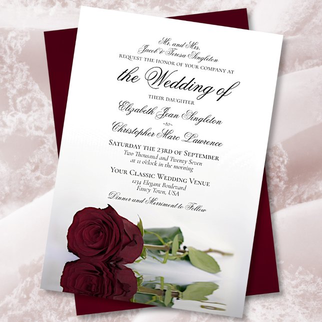 Elegant Long-Stemmed Burgundy Rose Formal Wedding Invitation (Creator Uploaded)