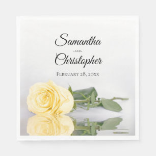 Elegant Long Stemmed Butter Yellow Rose Wedding Napkin