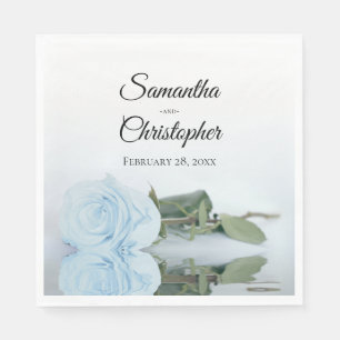 Elegant Long Stemmed Dusty Blue Rose Wedding Napkin