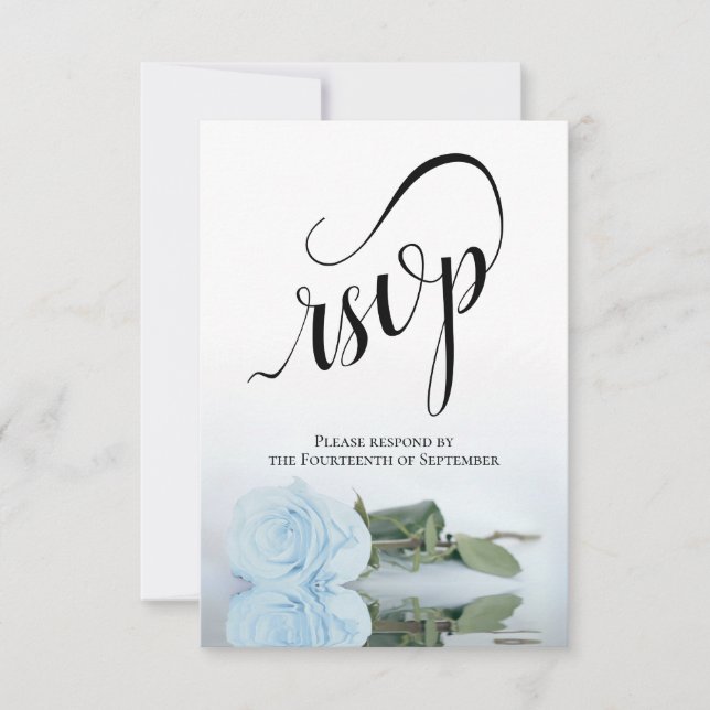 Elegant Long-Stemmed Dusty Blue Rose Wedding RSVP Card (Front)