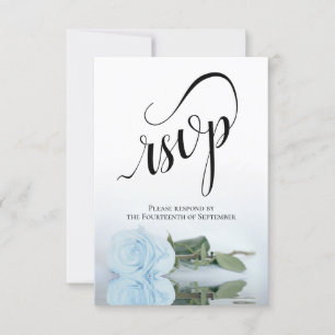 Elegant Long-Stemmed Dusty Blue Rose Wedding RSVP Card