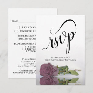 Elegant Long-Stemmed Dusty Mauve Pink Rose Wedding RSVP Card
