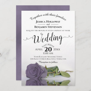 Elegant Long Stemmed Dusty Purple Rose Wedding Invitation