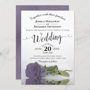 Elegant Long Stemmed Dusty Purple Rose Wedding Invitation