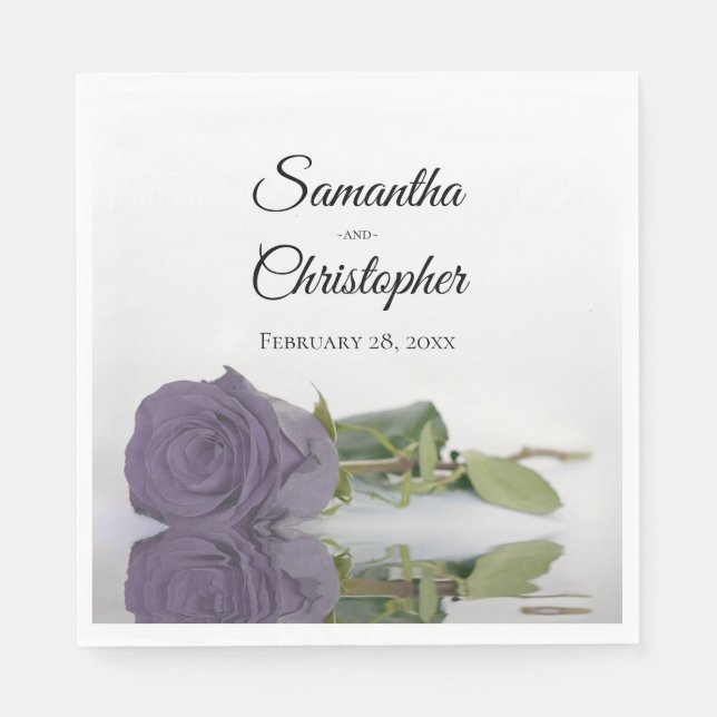 Elegant Long Stemmed Dusty Purple Rose Wedding Napkin (Front)