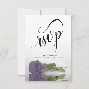 Elegant Long-Stemmed Dusty Purple Rose Wedding RSVP Card