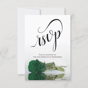 Elegant Long-Stemmed Emerald Green Rose Wedding RSVP Card
