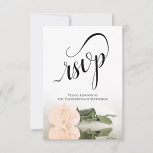 Elegant Long-Stemmed Ivory Peach Rose Wedding RSVP Card