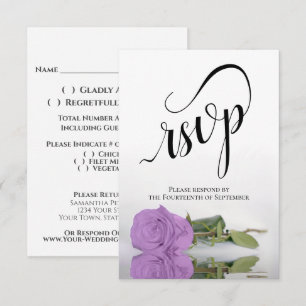 Elegant Long-Stemmed Lilac Purple Rose Wedding RSVP Card