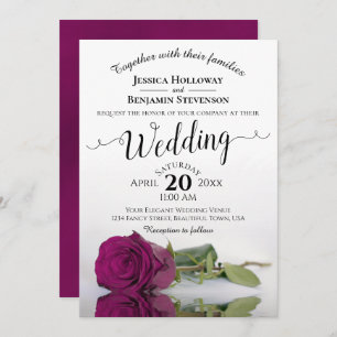 Elegant Long Stemmed Magenta Rose Wedding Invitation