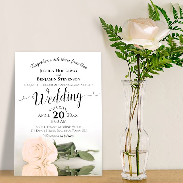Elegant Long Stemmed Peach Rose Romantic Wedding Invitation (Creator Uploaded)