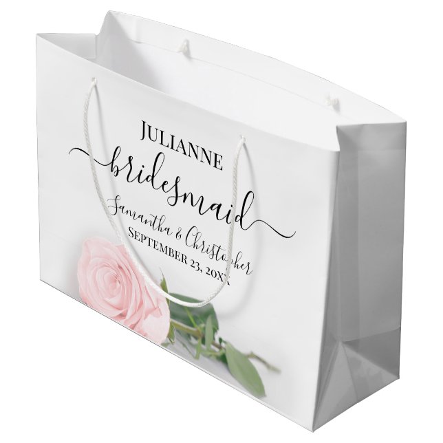 Elegant Long Stemmed Pink Rose Bridesmaid Wedding Large Gift Bag (Back Angled)