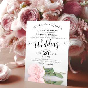 Elegant Long Stemmed Pink Rose Romantic Wedding Invitation