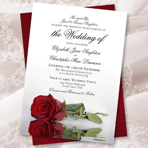 Elegant Long-Stemmed Red Rose Formal Wedding Invitation