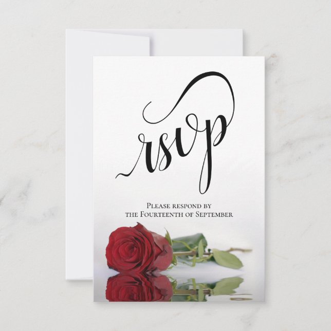 Elegant Long-Stemmed Red Rose Simple Wedding RSVP Card (Front)