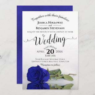 Elegant Long Stemmed Royal Blue Rose Wedding Invitation