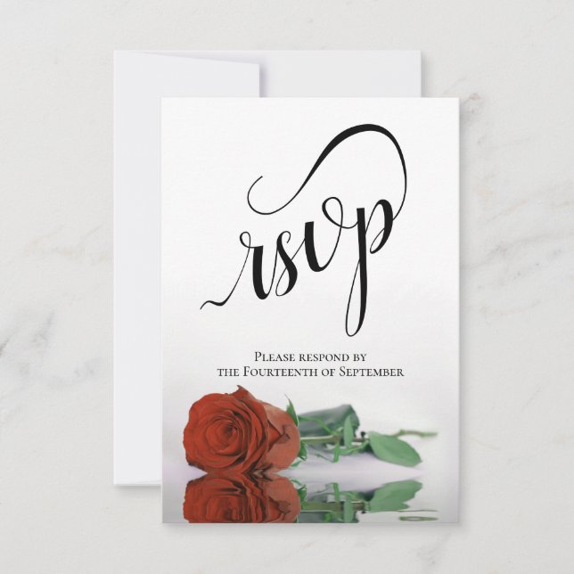 Elegant Long-Stemmed Rust Orange Rose Wedding RSVP Card (Front)
