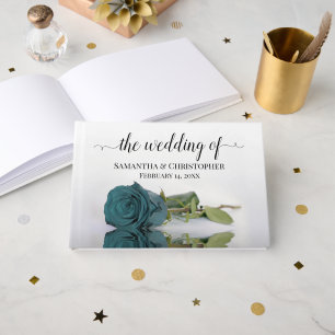 Elegant Long Stemmed Teal Rose Wedding Guest Book