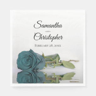 Elegant Long Stemmed Teal Turquoise Rose Wedding Napkin