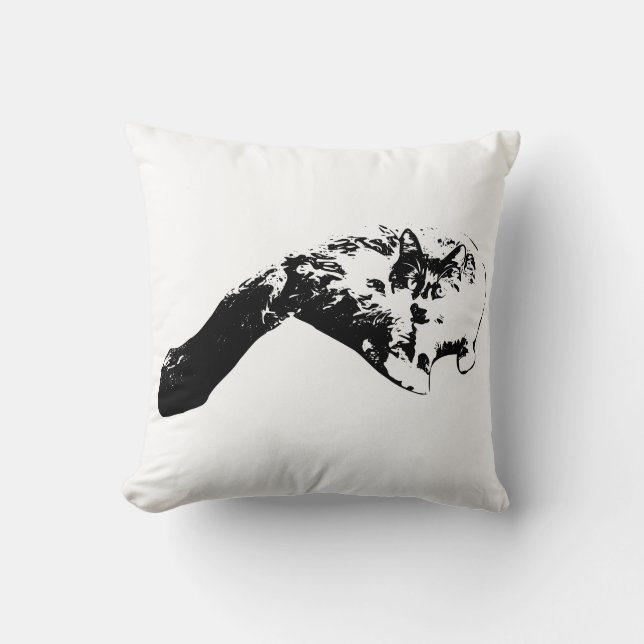 Elegant Long‑Tail Cat Ink Art Pillow (Front)