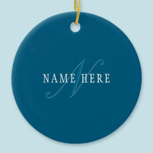 Elegant Looking Monogram   Ocean Blue Ceramic Ornament
