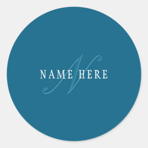 Elegant Looking Monogram   Ocean Blue Classic Round Sticker