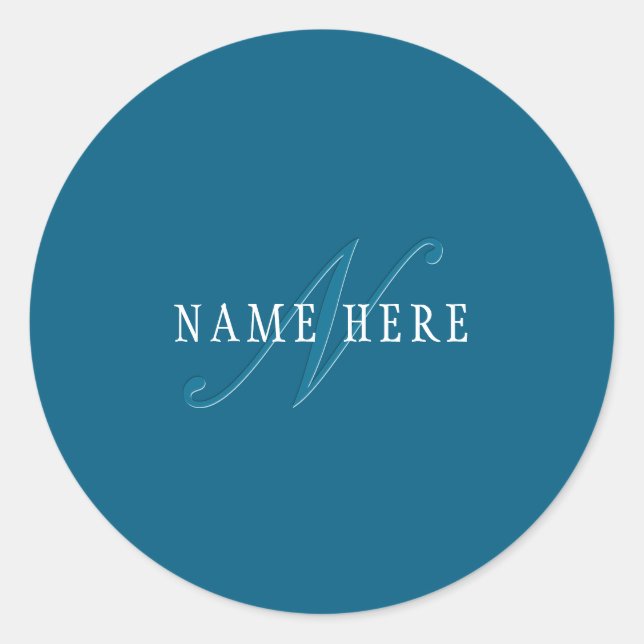 Elegant Looking Monogram | Ocean Blue Classic Round Sticker (Front)