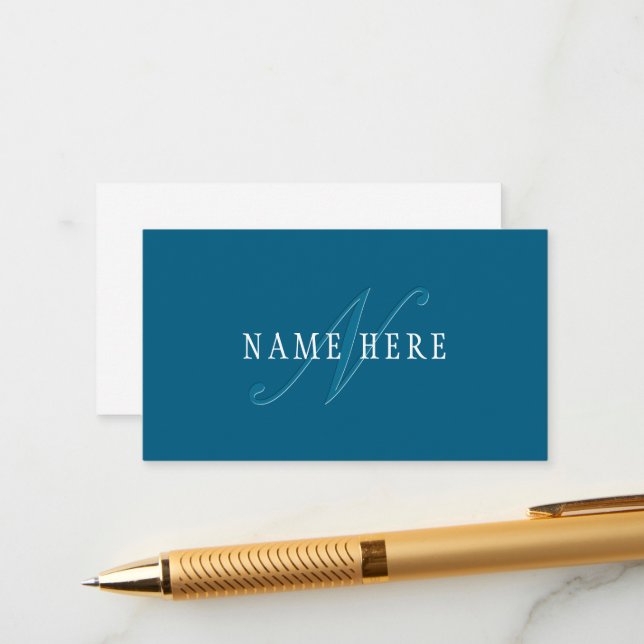Elegant Looking Monogram | Ocean Blue Enclosure Card (Front/Back In Situ)