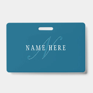 Elegant Looking Monogram Ocean Blue ID Badge