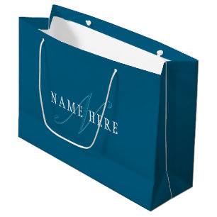 Elegant Looking Monogram Ocean Blue Large Gift Bag
